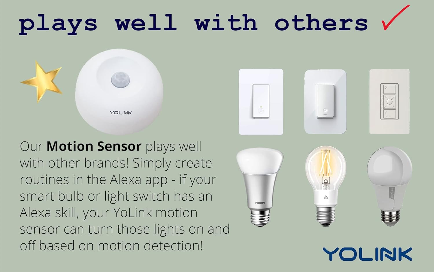 Smart Motion Sensors, YoLink 1/4 Mile World's Longest Range Wireless Indoor Motion Detector Compatible with Alexa IFTTT, Movement Detector App Alerts Remote Monitor, 2 Pack, YoLink Hub Included Pack of 2