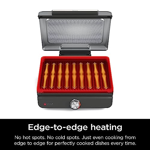 Ninja Griddle and Indoor Grill, 14’’, Electric Grill, For Steak, Burgers, Salmon, Veggies, and More, Pancake Griddle, Nonstick, Dishwasher Safe, 500F, Even Cooking, Silver, GR101