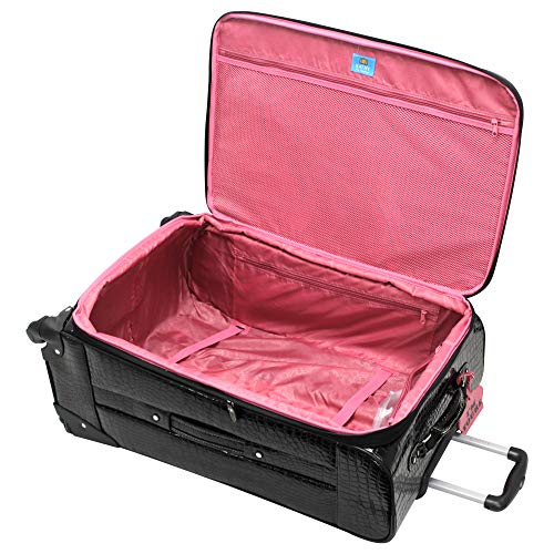 Kathy Van Zeeland Croco PVC Designer Luggage - 4 Piece Softside Expandable Lightweight Spinner Suitcases - Travel Set includes a Dowel and Shopper Bags, 20-Inch Carry On & 28-Inch Suitcase (Burgundy)