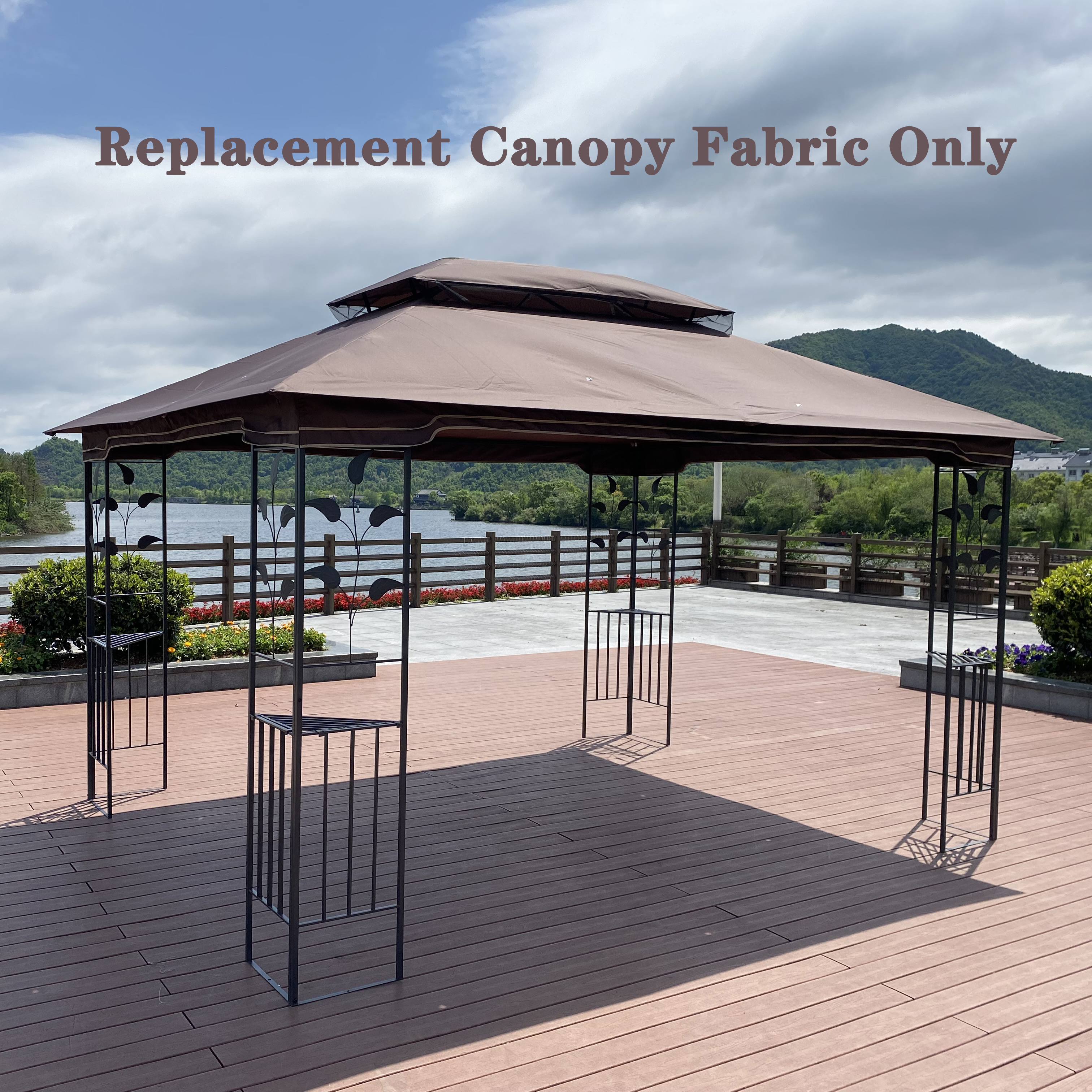 BMTBUY 13x10 Ft Patio Double Roof Gazebo Replacement Canopy Top Fabric,Brown