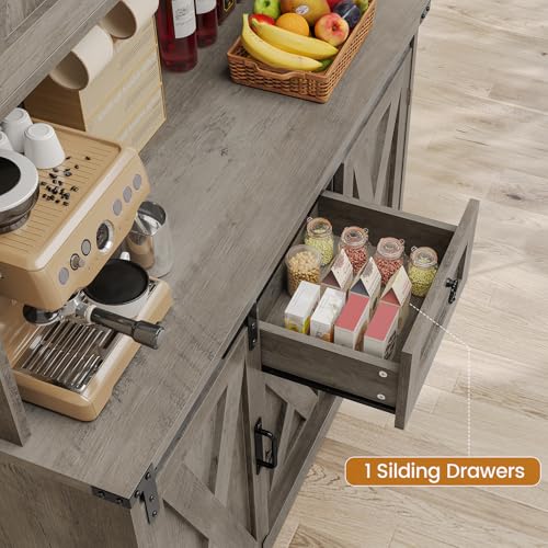 Kitchen Pantry Cabinet, Farmhouse Kitchen Cabinet with Drawer, Sliding Barn Doors Storage Cabinets with Adjustable Shelves for Dining Room, White