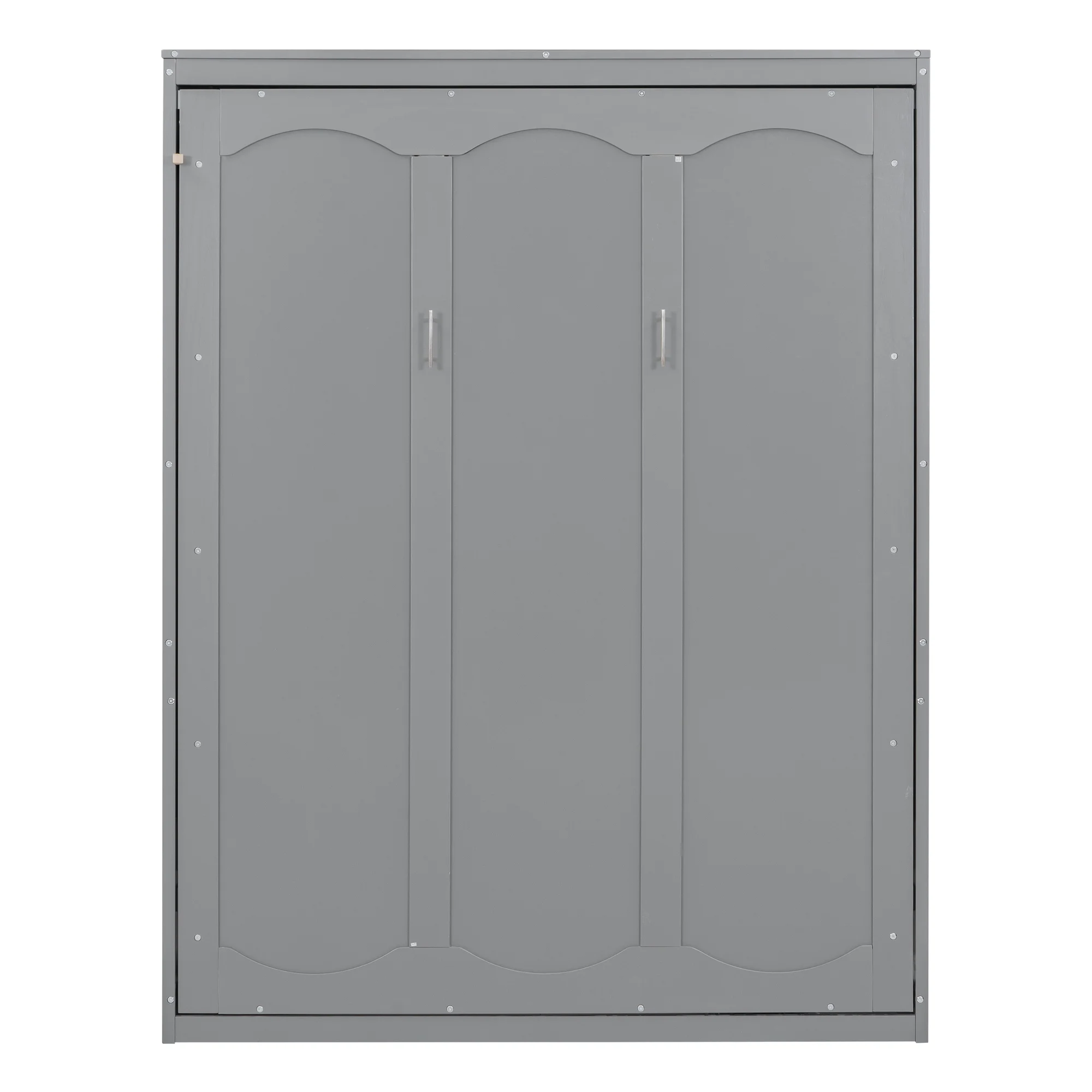 Churanty Queen Size Murphy Bed with Shelves, Foldable Wall Bedframe w/Flexible Slats Support, Space-Saving Design, Can Be Folded Into Cabinet, Gray