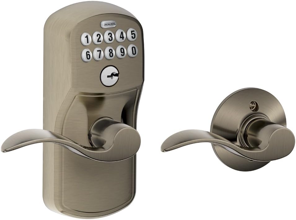 SCHLAGE FE595 CAM 619 GEO Camelot Keypad Entry with Flex-Lock and Georgian Style Knobs, Satin Nickel