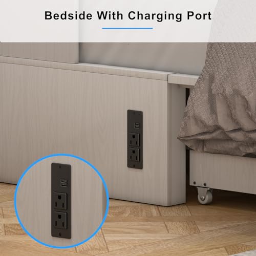 Queen Murphy Bed, Murphy Cabinet Bed with Tri-fold Mattress & USB Charging Station, Murphy Chest Bed with 2 Storage Drawer, Multi-functional Murphy Bed Cube Cabinet for Guest Room