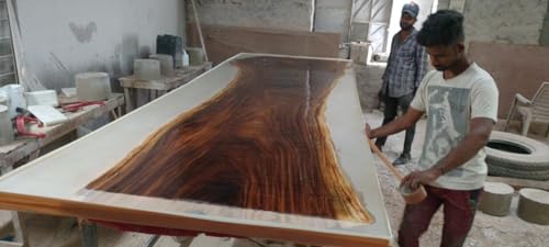 Rustic Natural Wood Crystal Clear River Epoxy Resin Dining Table Live Edge Table Conference Table Console Table Hallway Table Kitchen Table Patio Table End Table (30 Inches Tall, 120 x 36 Inches)