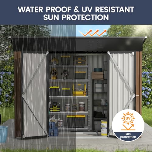 UDPATIO Outdoor Storage Shed 6 x 6 FT, Resin Garden Sheds with Floor Plastic Patio Outdoor Storage Shed with Lockable Door for Tool, Bike, Garbage Gray White
