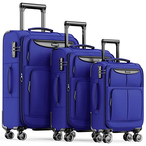 SHOWKOO Luggage Sets 3 Piece Softside Expandable Lightweight Durable Suitcase Sets Double Spinner Wheels TSA Lock Armygreen (20in/24in/28in)