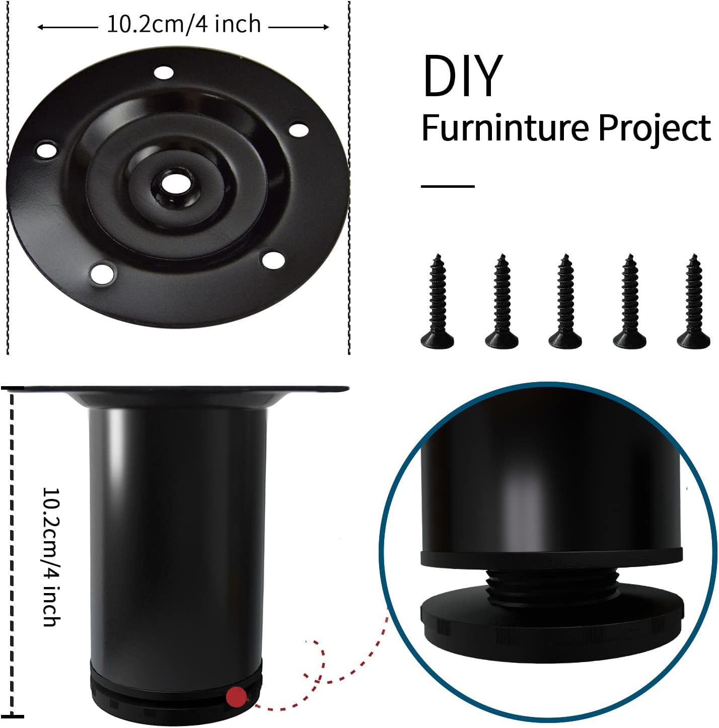 28 Inch Adjustable Table Legs, Black Legs for Desk, Sturdy Pipe Table Legs for Dining Table, Computer Table, ( Set of 4 )