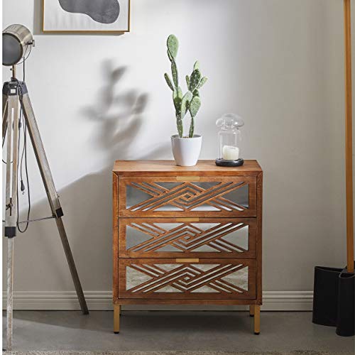 LONYKE Accent Dresser, 3-Drawer Wooden Cabinet with Mirror Fronts, Modern Farmhouse Accent Chest Clean-Lined Silhouette