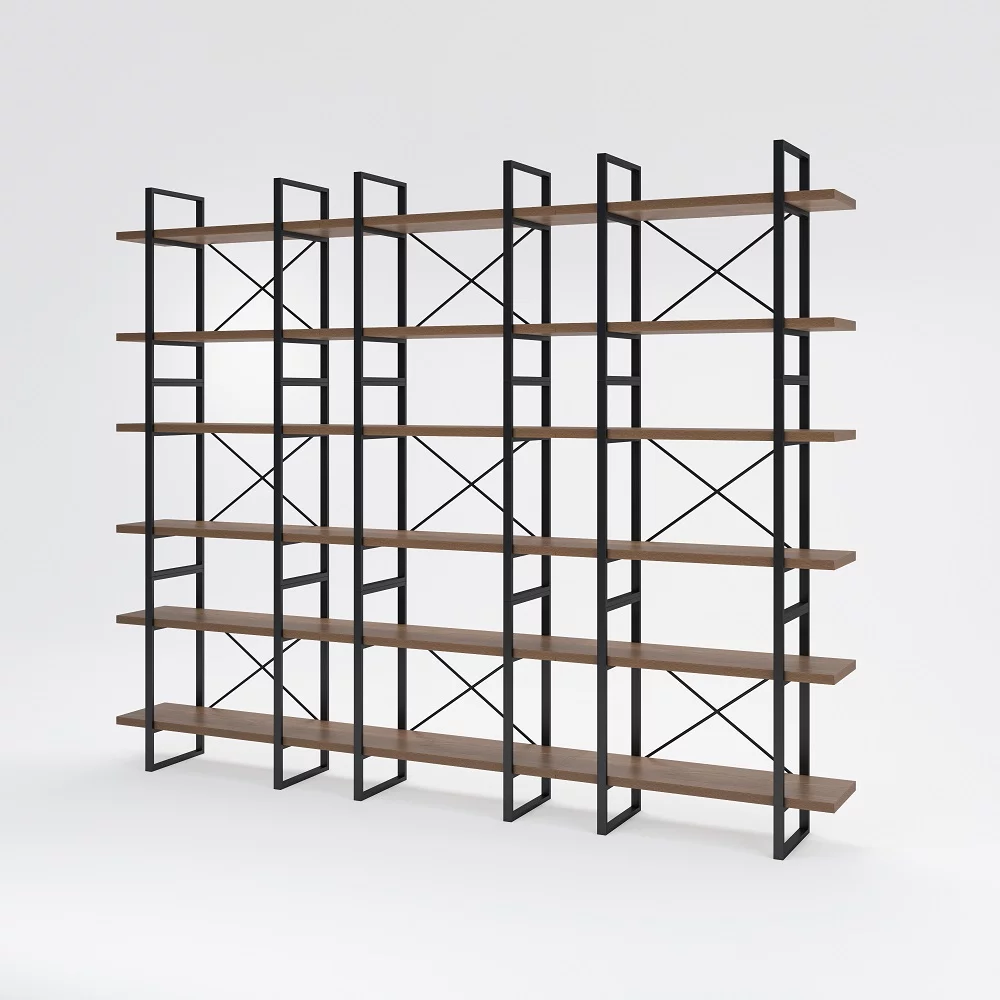 Davee Brown Walnut Color 6 Tiers Display and Storage Room Divider Bookcase
