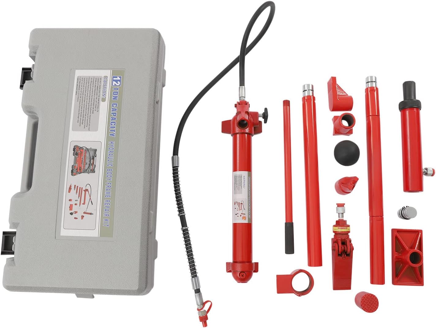 12 Ton Hydraulic Jack Ram Kit 14 Accessories Auto Body Frame Repair Kit Portable Hydraulic Lift Equipment Tool Steel Hydraulic Jack with Case Autobody Frame Repair Power Tools for Repair