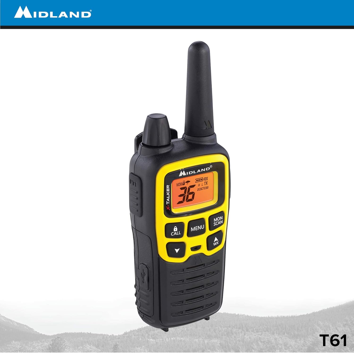 Midland X-TALKER 36 Channel FRS Two-Way Radio - Long Range Walkie Talkie, 121 Privacy Codes, & NOAA Weather Scan + Alert (Black/Yellow, 2-Pack)