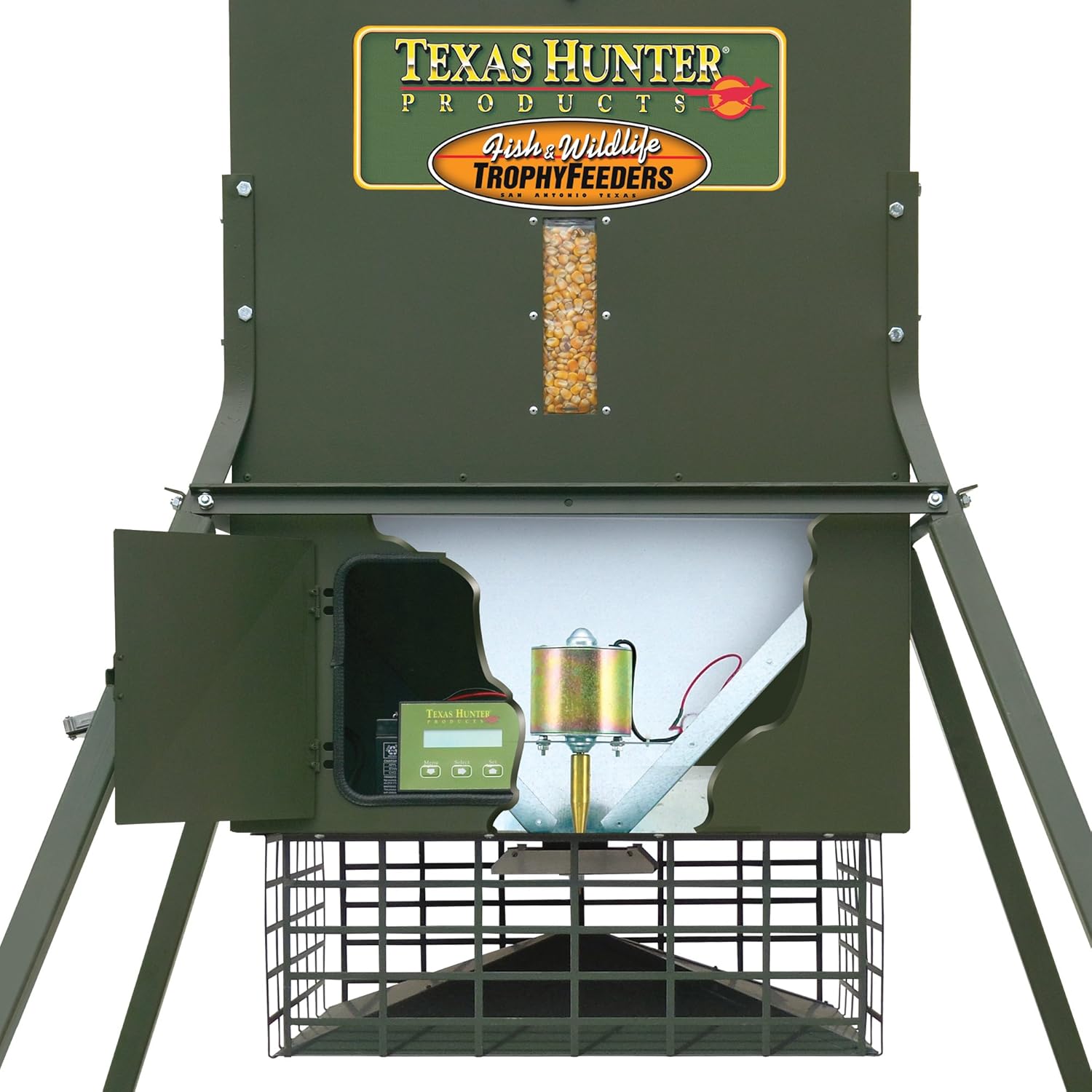 Stand and Fill Wildlife & Deer Feeder w/ 4-Foot Stand and Fill Legs - 300 lb. Corn Capacity - Model TF300L4