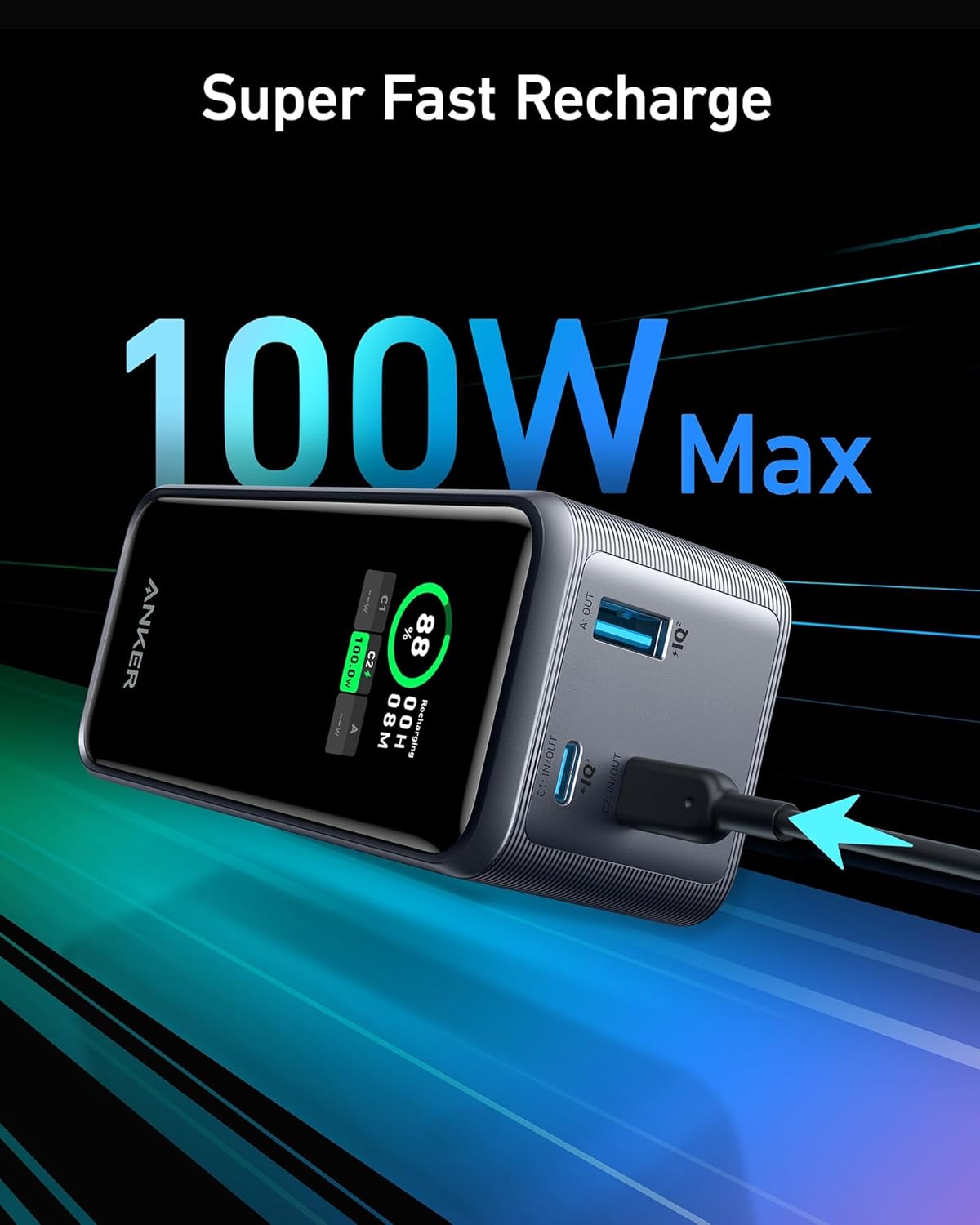 Anker Power Bank, 24,000mAh 3-Port Portable Charger with 140W Output, Smart Digital Display Prime Power Bank 20,000mAh Portable Charger with 200W Output
