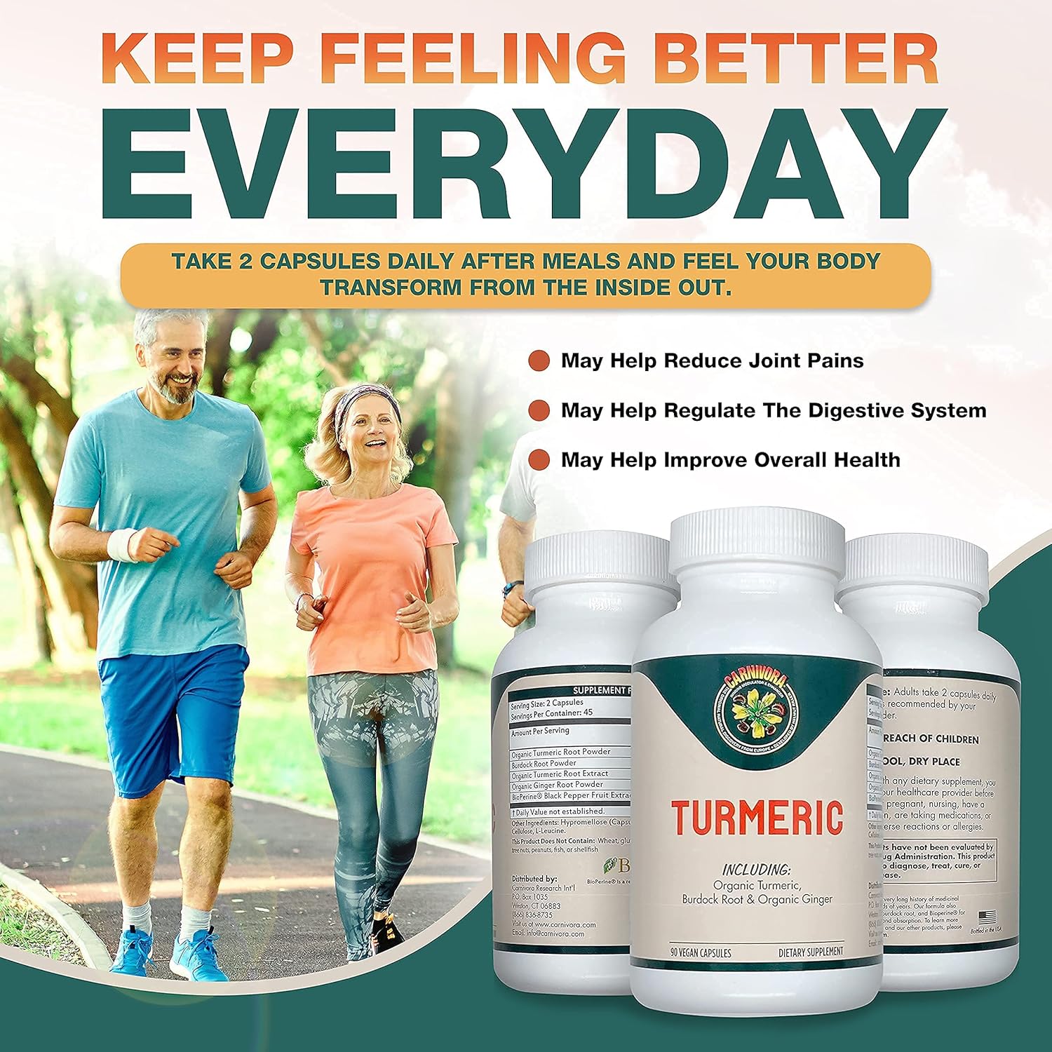 Carnivora Triple Play - Immune System Support, Lymph System Flush, and Enhancement for Joints and Digestion (Bundle with 1 Bottle Vegi-Caps, 1 Bottle Lymph Drainage, and 1 Bottle Turmeric)