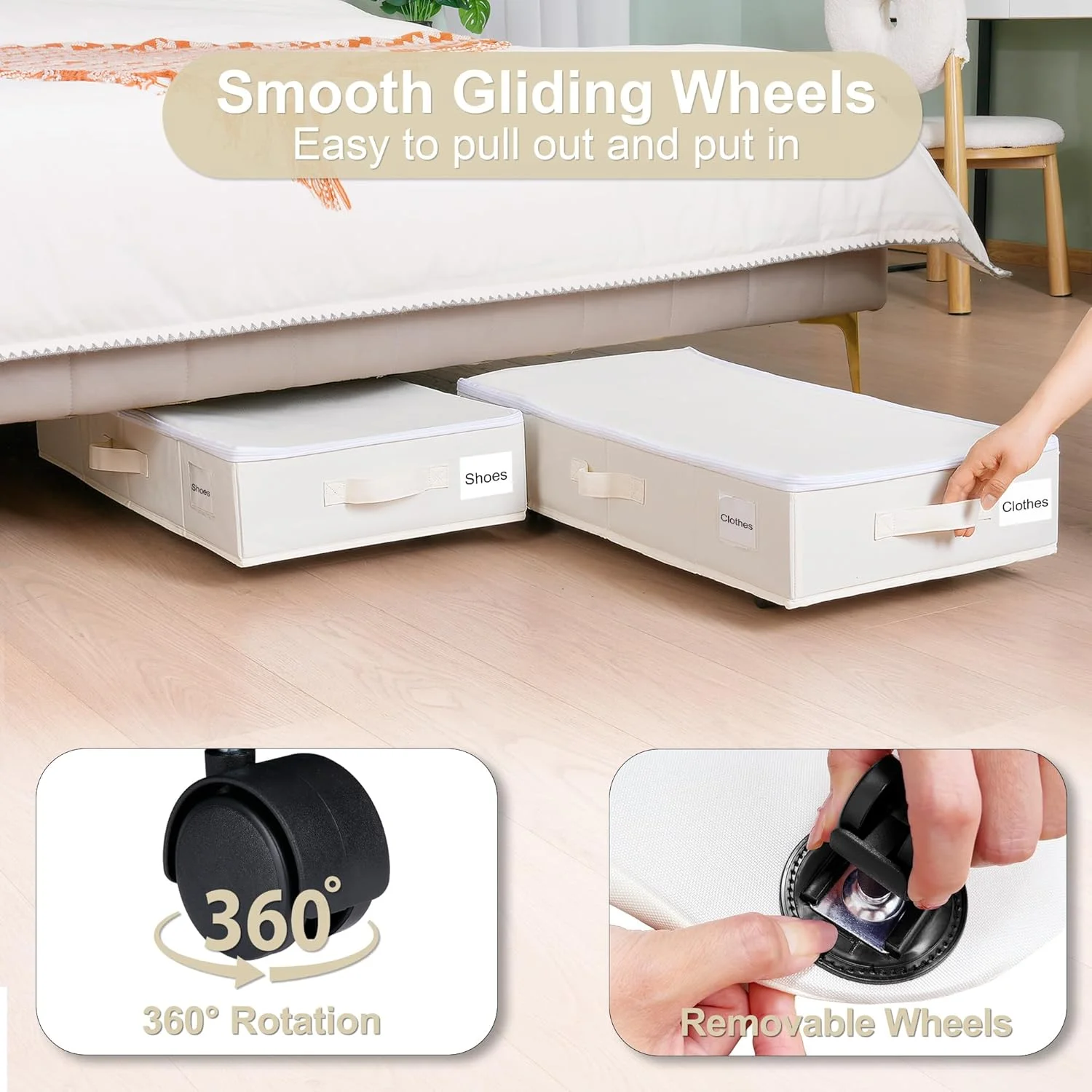 Under Bed Storage with Wheels, 2 Pack Under Bed Storage Containers with Label Holders for Clothes, Shoes and Blankets, Rolling Underbed Shoe Organizer with Cover, Black (30.71x15.7x7.28 in)