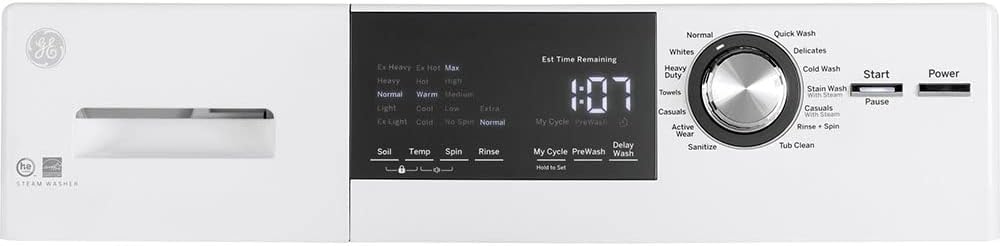 GE GFW148SSMWW Frontload Washer with Steam, 2.4 Cu. Ft. Capacity, White