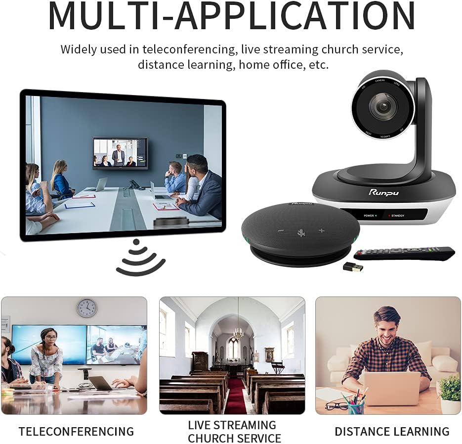 Runpu Video Conference System Bundle =2.4G Wireless Conference Speaker+HD1080P Conference Room Camera for Business Meeting Room