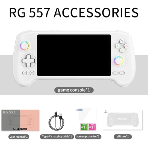 RG557 Handheld Retro Gaming Console 33 Emulators 42K+ Preloaded Games 5.48” AMOLED Display Android 14 8K TV Output Portable Video Game Console for Kids & Adults (White 512G)
