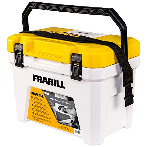 Frabill Magnum Bait Station 30 | 30 Quart Bait Cooler with Dual Aeration, White and Yellow & Marine Metal ABS-3 Bubble Donut, 3-Inch, Air Diffuser