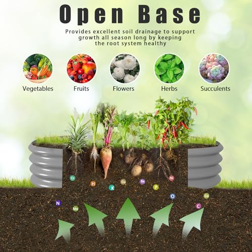 8 Pack 6x3x1FT Galvanized Raised Garden Bed Kit Oval Metal Ground Planter Box Outdoor Bottomless Planter Raised Beds for Vegetables Flowers Herbs Fruits, Gray