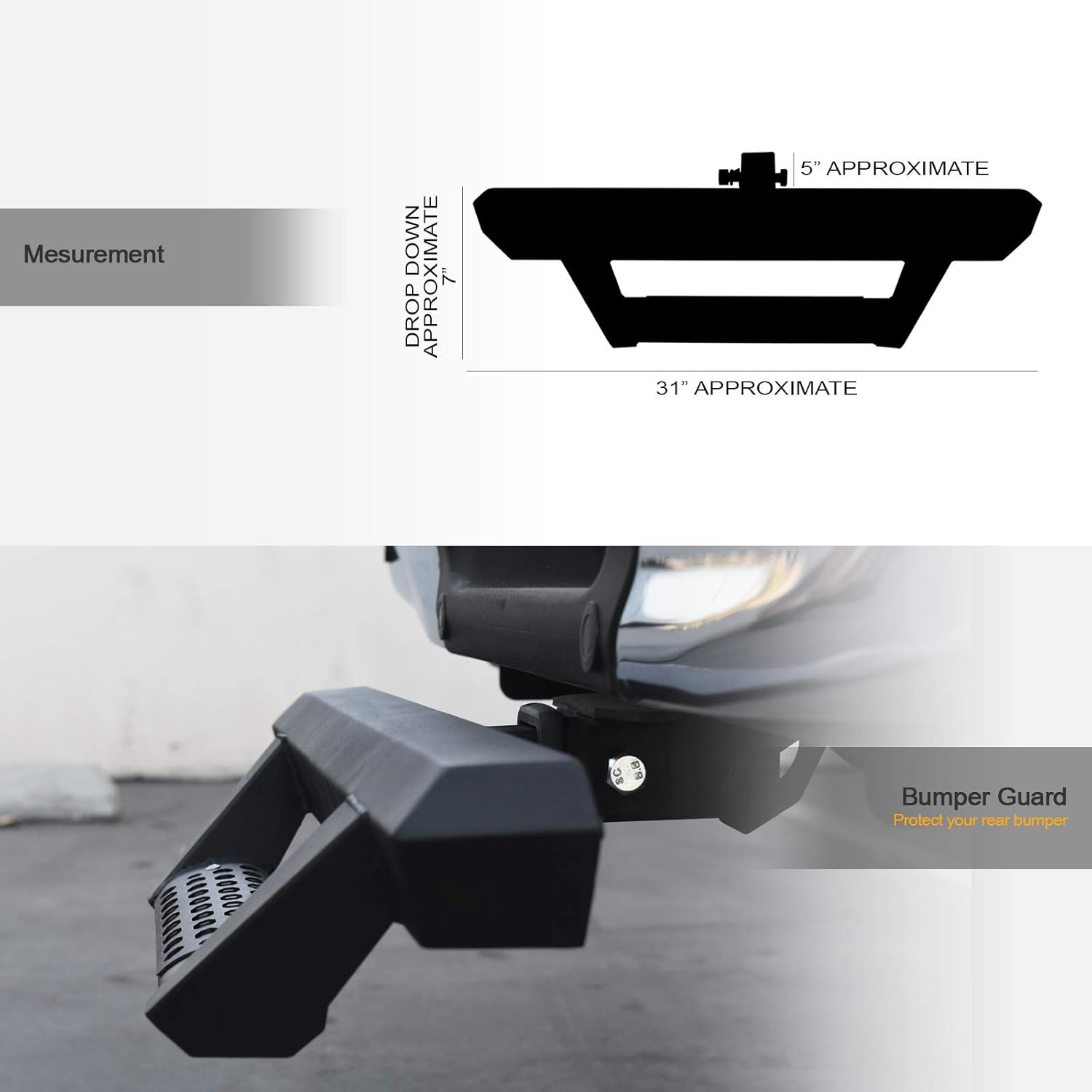 Stehlen 733469495321 Universal Matte Black Hoop Style Trailer Tow Mount Rear Hitch Drop Step Bar Bumper Guard For 2" X 2" Towing Receiver Tube Pack of 2