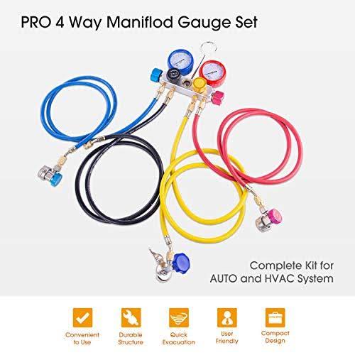 BACOENG Professional Vacuum Pump u0026 Manifold Gauge Set - HVAC A/C Refrigeration Kit - Diagnostic R12 R22 R134A R410A - w/Case