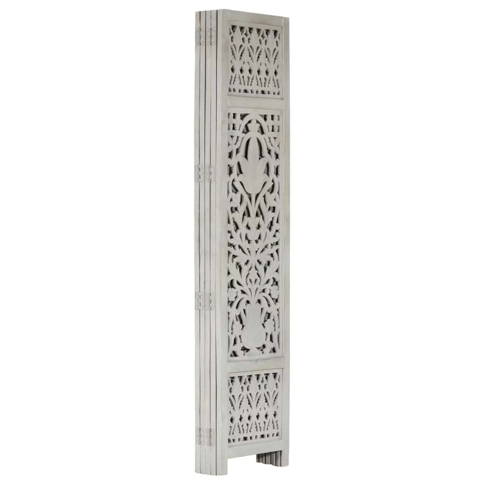 Dcenta Hand Carved 5-Panel Room Divider Wooden Room Partition Panel Mango Wood Folding Screen Gray for Bedroom, Bathroom, Living Room, Kitchen, Home Furniture 78.7in x 65in (W x H)