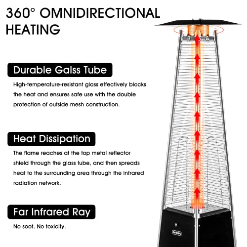 Outdoor Patio Heater with Reflector Shield, 40,000 BTU Propane Patio Heater with Wheels for Commercial, Residential, Garden, Porch, Party, Deck(Mocha)