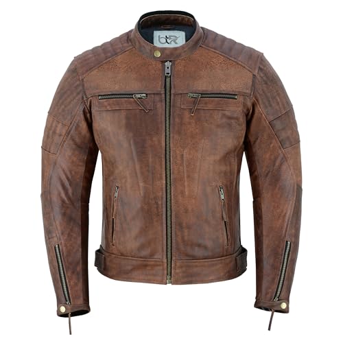 Men's Motorbike Leather Jacket Distress Zip Up Bikers Riding Protection Motorcycle Leather Jackets