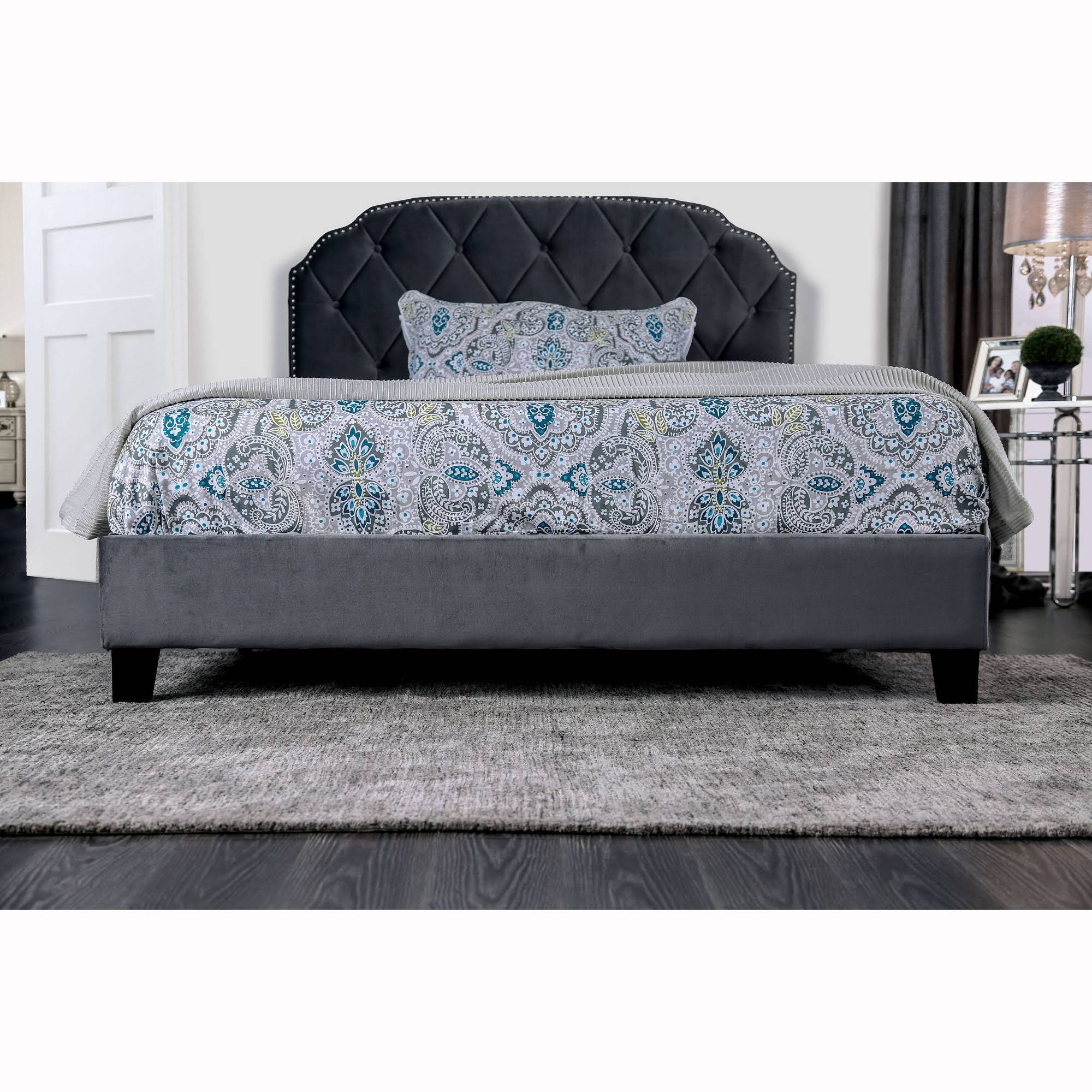 Queen Serena Tufted Upholstered Bed Gray - miBasics