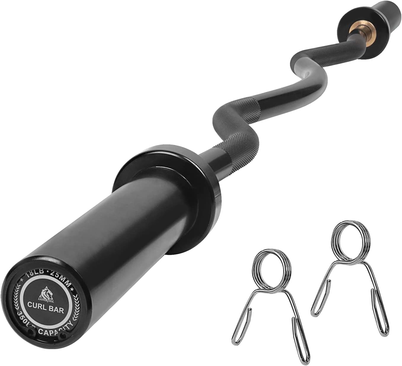 Lionscool EZ Curl Bar, Olympic Curl Bar 2 Inch with 2 Barbell Collars, 47 inch(350lb Weight Capacity), Excellent for Biceps and Triceps