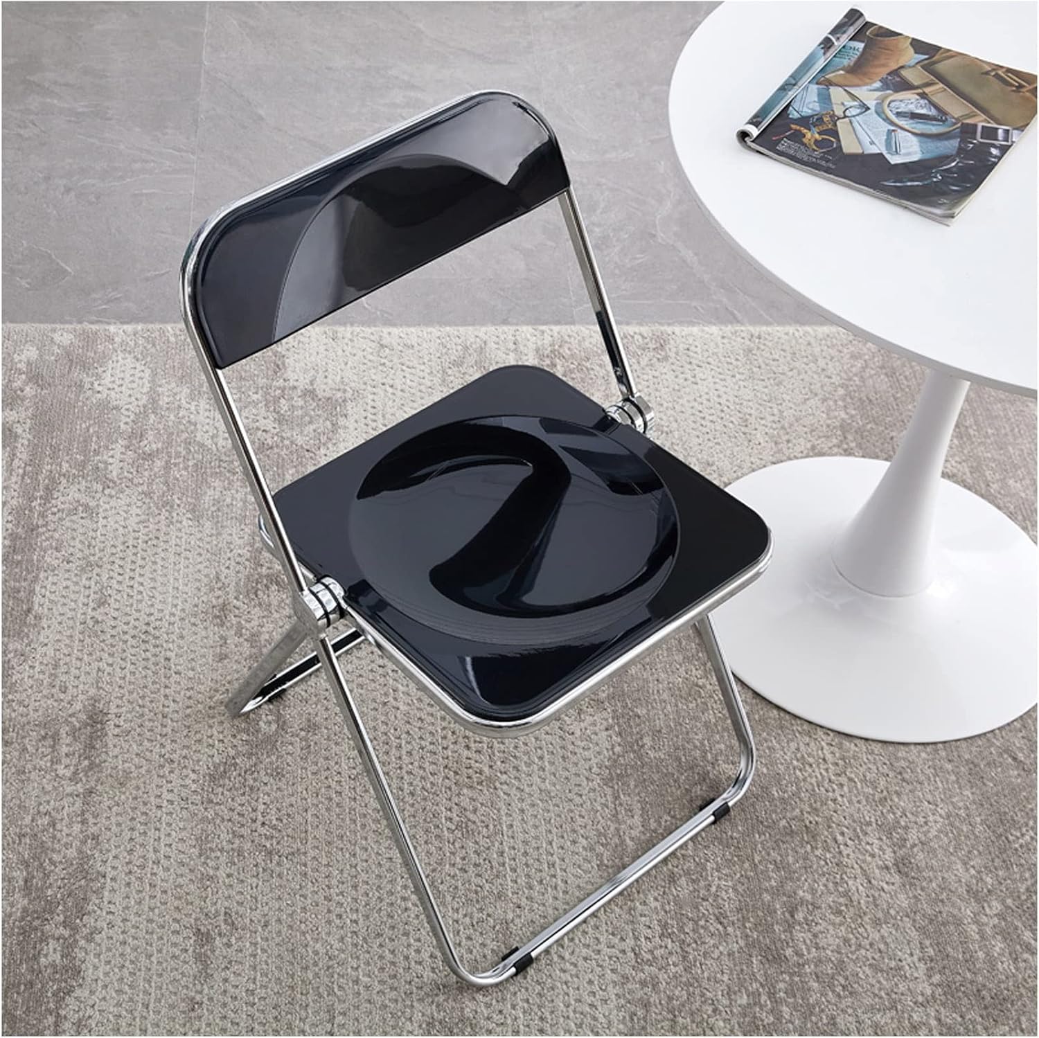 Folding Tray Table End Side Table, Stackable Folding Plastic Chairs Office Chair Seat Metal Legs, Portable Save Space, Furniture Home Room Bar Decor, Heavy Duty Double Braced Single Accent Desk