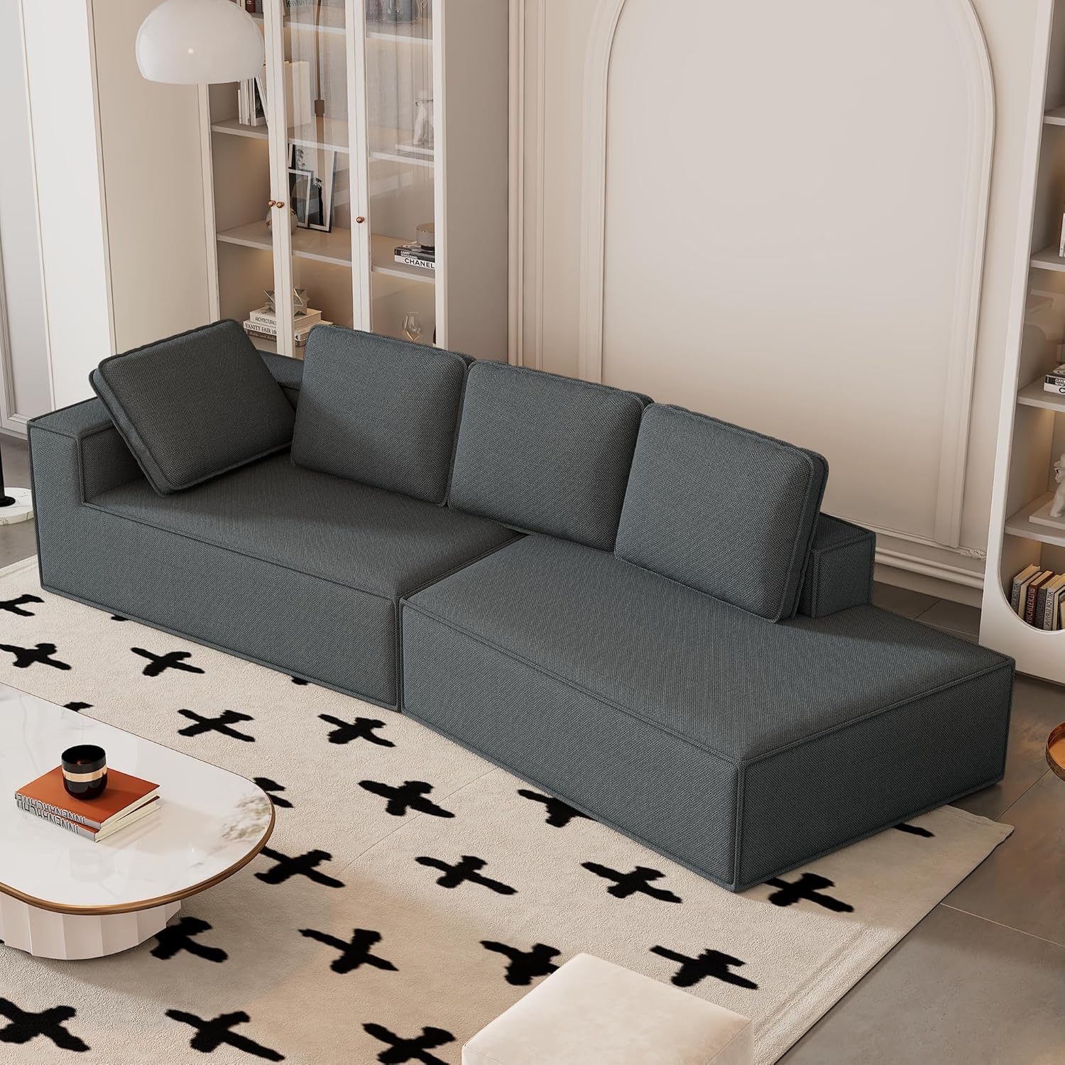 125" Stylish Chaise Lounge Modern Indoor Lounge Sofa Sleeper Sofa with Clean Lines for Living Room, Grey