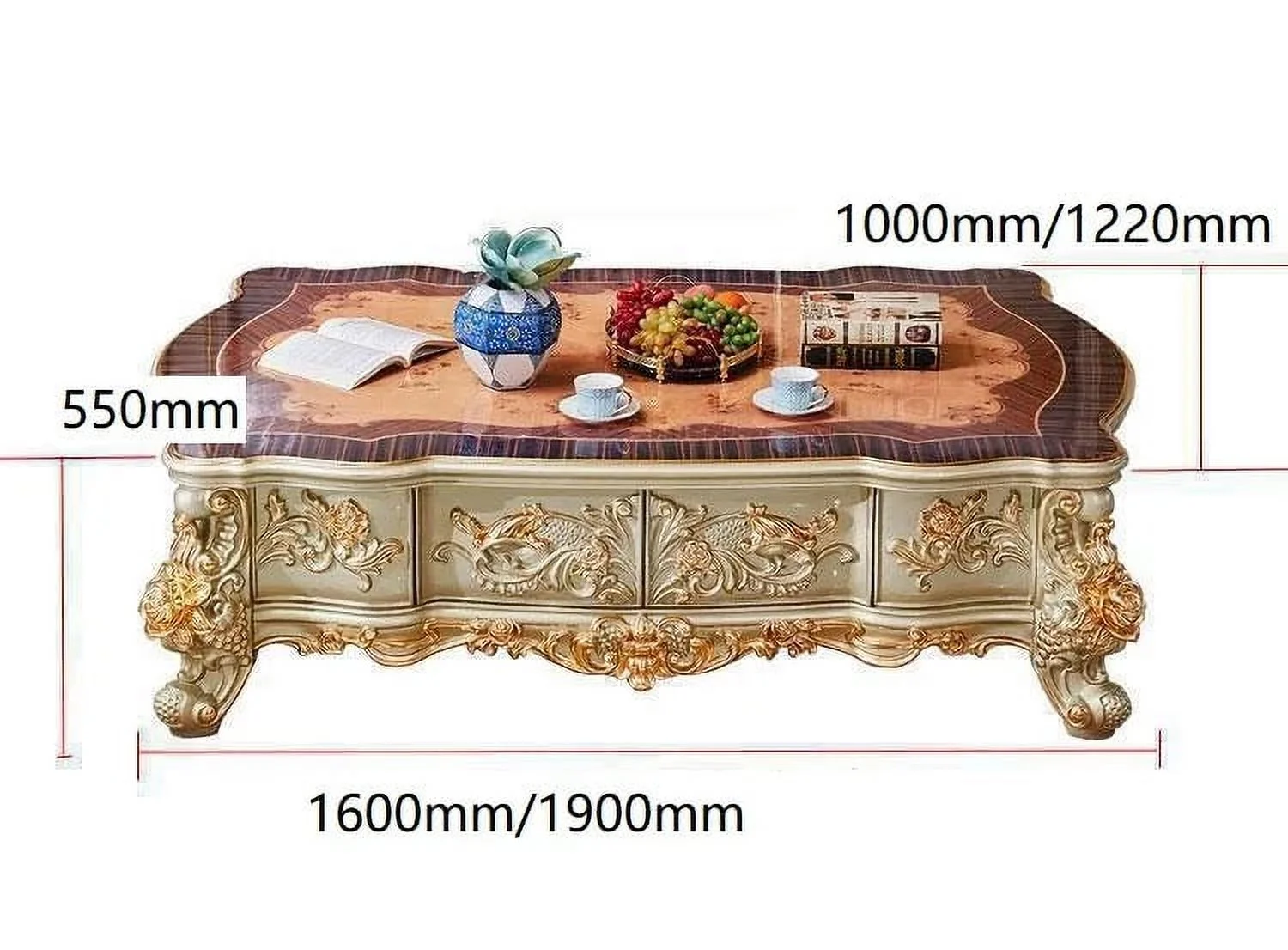 European style villa solid wood tv cabinet living room furniture oak carved golden luxury center table TV cabinet combination