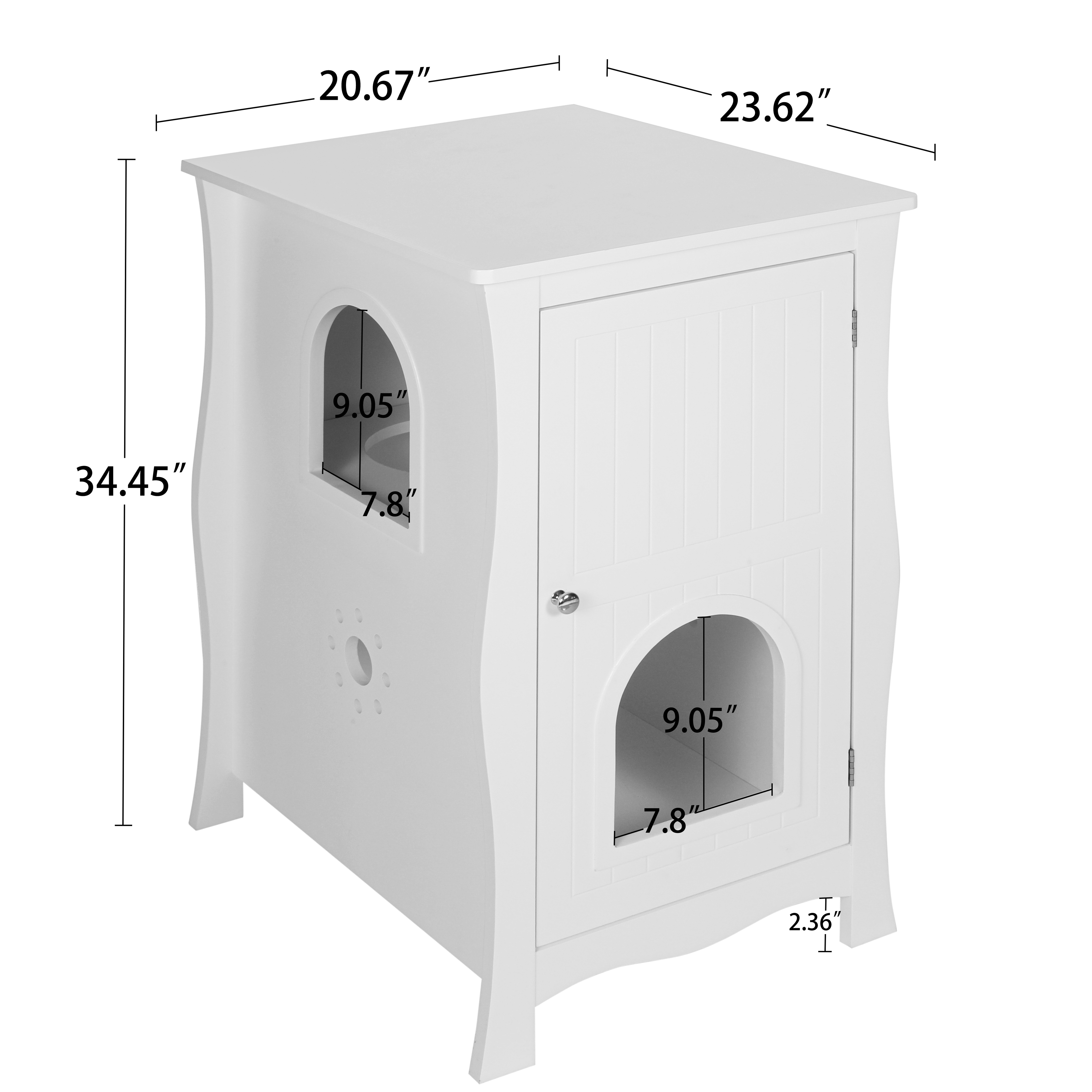 Jolly Jaunts Cat Litter Box Enclosure, 180 degree opening and closing 2 layers Wooden Hidden Litter Box Furniture with Vent Holes Cat House Side Table for Bedroom, Living Room, Small Pet, Kitten Kitty
