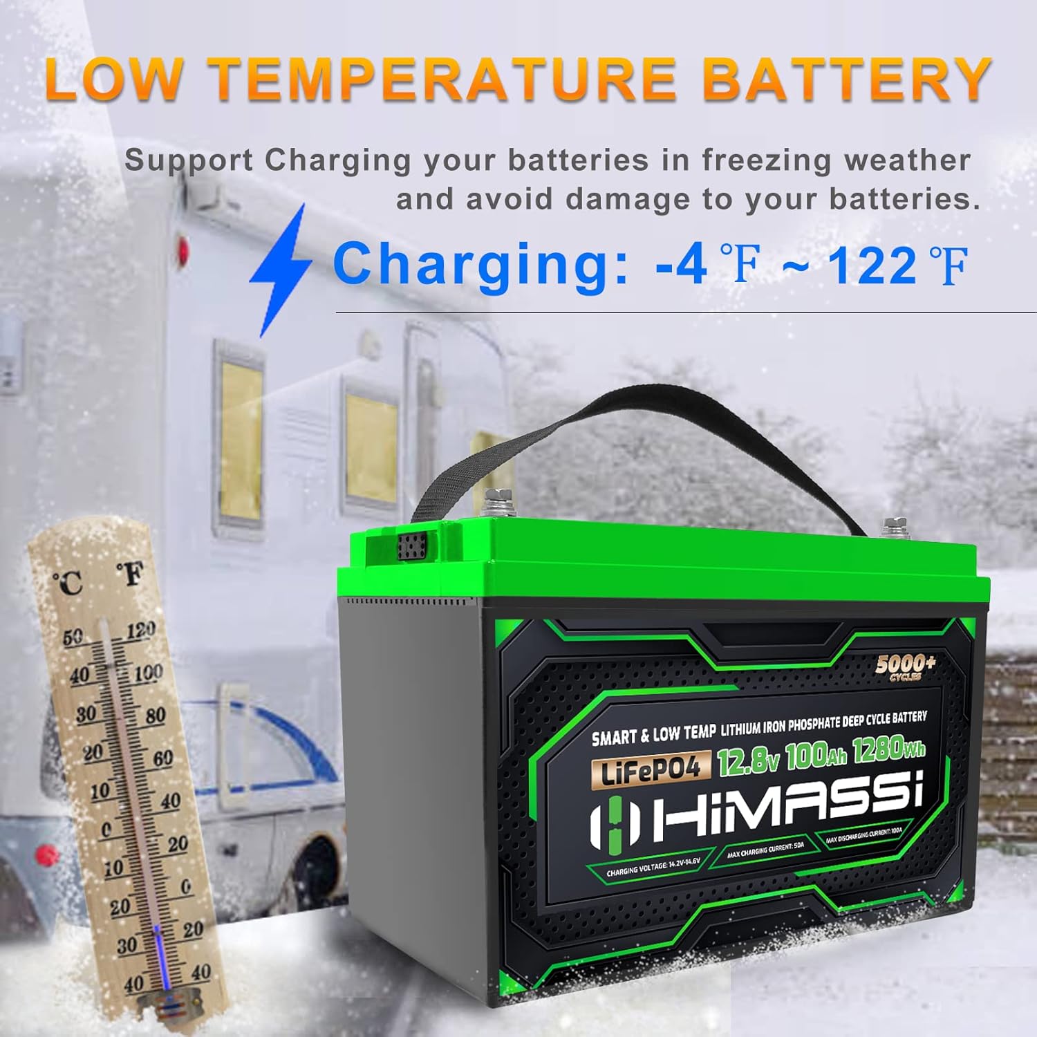 LiFePO4 Battery, 12V 400Ah Lithium Battery, Built-in 250A BMS, Lithium Ion Battery for Trolling Motor, Solar, Marine, RV Car, Camper, Home Storage, Off-Grid System