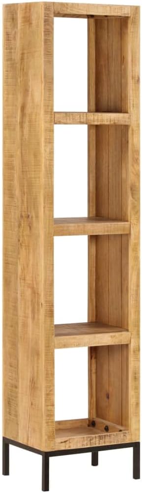 vidaXL Solid Mango Wood Bookshelf with 4 Compartments | Polished and Lacquered Brown Wooden Bookcase | Industrial Style Compact Storage Solution