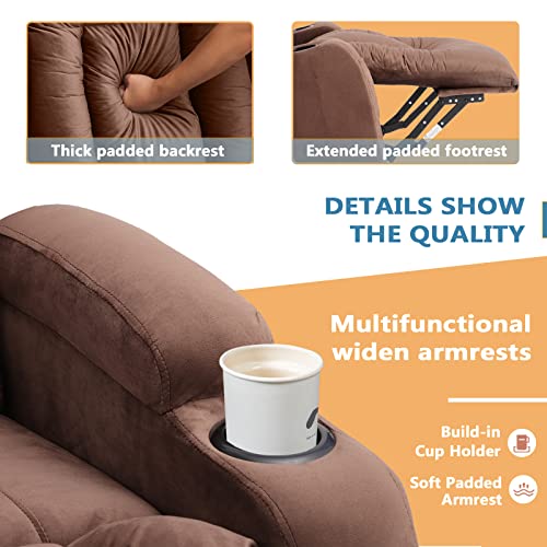 Big Lift Chairs Recliners for Elderly with Massage and Heating, Overstuffed Power Lift Recliner Chair, PU Leather Lazy Sofa Chairs for Living Room, 2 Remote Control/USB Port/Cup Holders