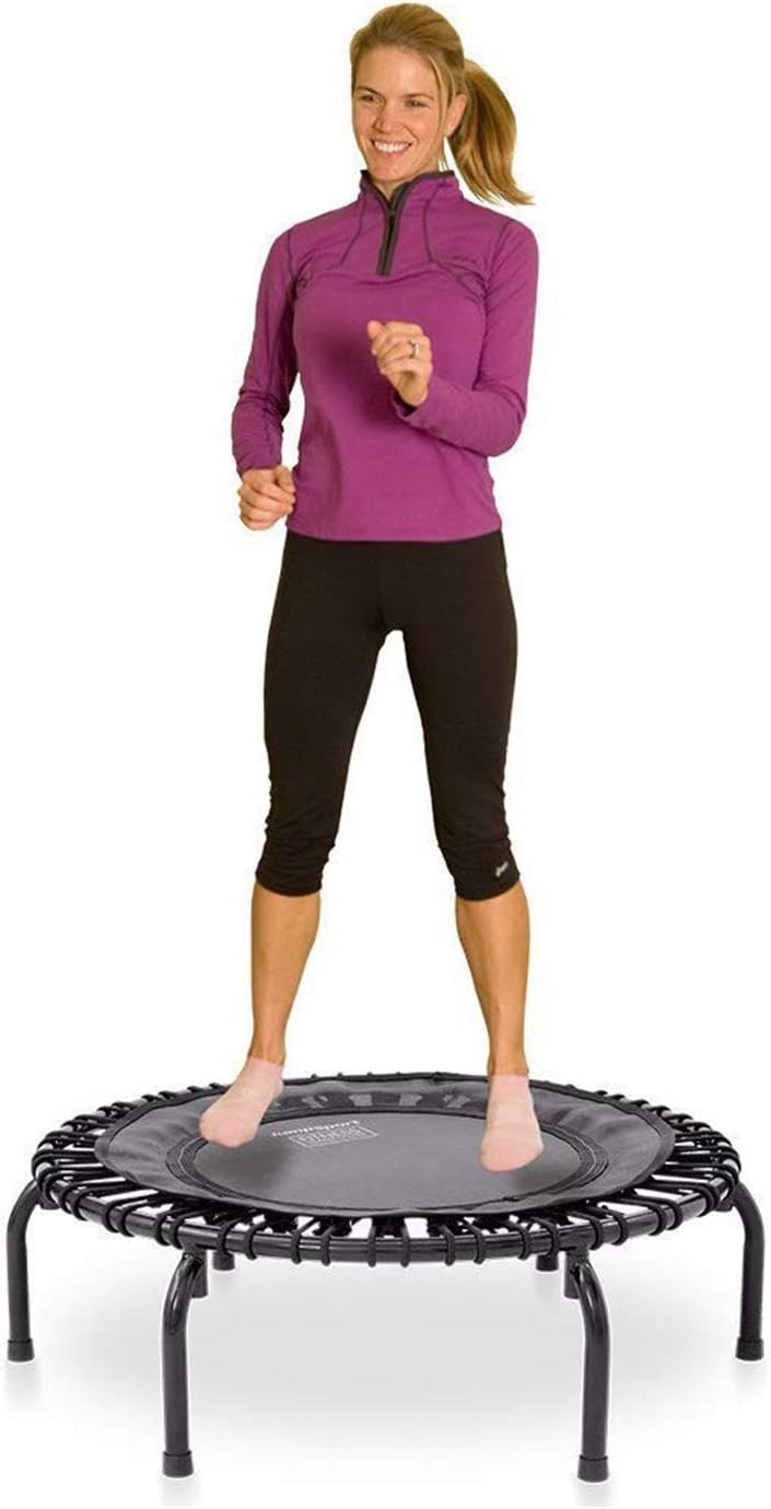 JumpSport 350 Indoor Portable Lightweight Safe Stable Heavy Duty 39-Inch Fitness Trampoline with Handle Bar Accessory, and Workout DVD, Black