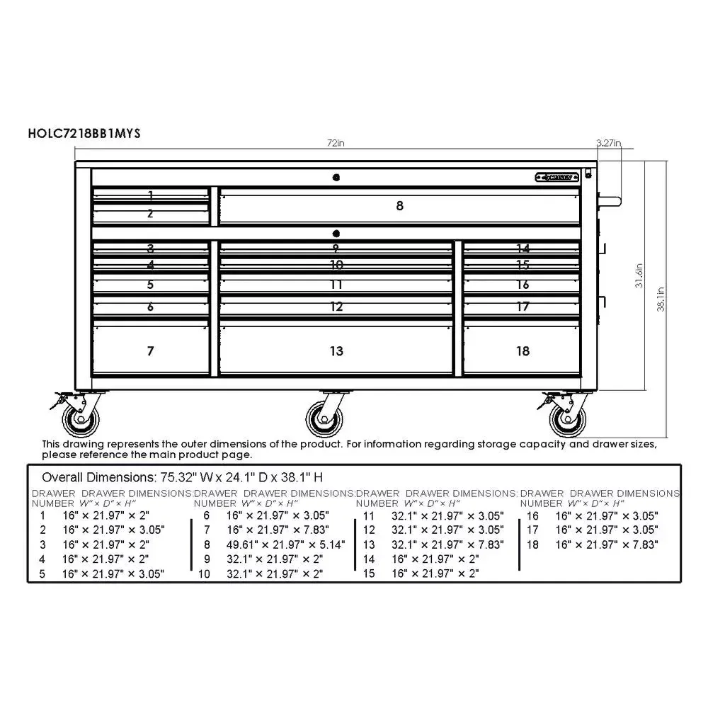 HEAVY-DUTY 72 IN. W 18-DRAWER, DEEP TOOL CHEST MOBILE WORKBENCH IN MATTE BLACK WITH ADJUSTABLE-HEIGHT HARDWOOD TOP