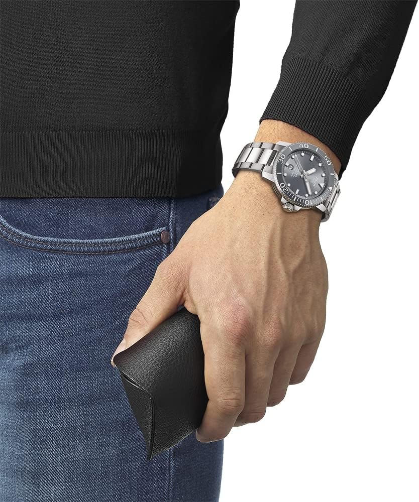 Tissot mens Seastar 1000 Powermatic 80 316L stainless steel case Swiss Automatic Watch, Grey, Stainless steel, 21 (T1204071108101)