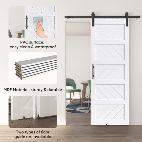 JUBEST 36" x 84" Barn Door, Slding Barn Door Kit Wave Shape Barn Door Panel with Hardware Kit Include, Easy Installation, Solid Wood, MDF & PVC Covered, Black