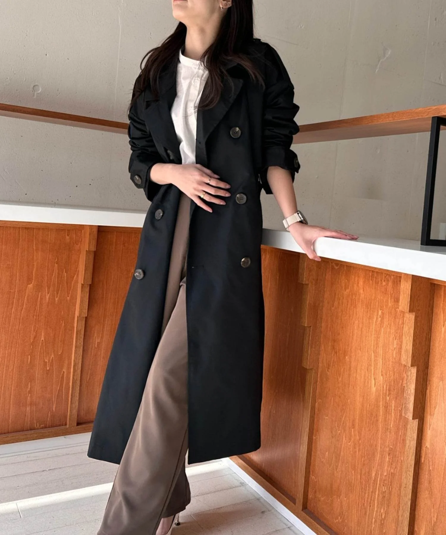 【SETUP7】Outer Trench Coat Double-Breasted Oversized Trench Big Silhouette Long Length Pocket Long Sleeve Spring Coat