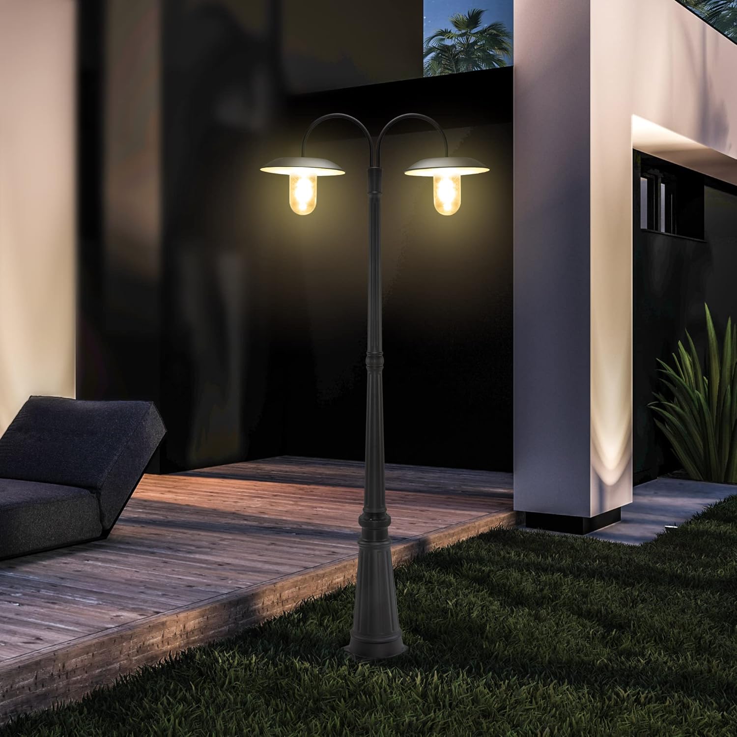 LUTEC Solar Lamp Post Light Outdoor, Dusk to Dawn Solar Post Light, Waterproof Vintage Street Light for Backyard, Garden, Patio, Pathway (Bulbs Included)