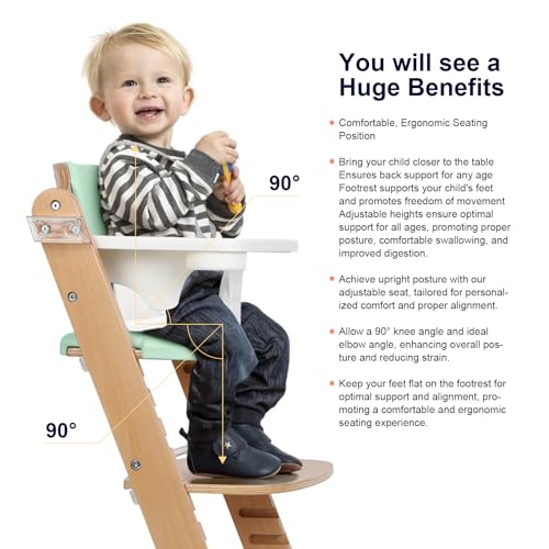 Cowiewie Natural Wooden High Chair for Babies & Toddlers 3-Tier Remove Adjustable Tray and Highchair with Cushions, Easy to Clean, Portable(Green)