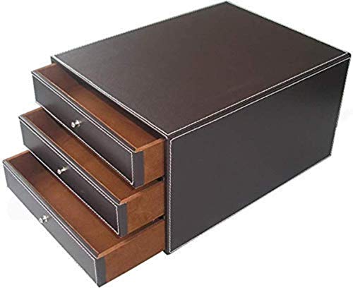 File Cabinets 3 Drawers Desktop Data Storage Box Leather Office Cabinet 25 * 33 * 17cm Home Office Furniture (Black)