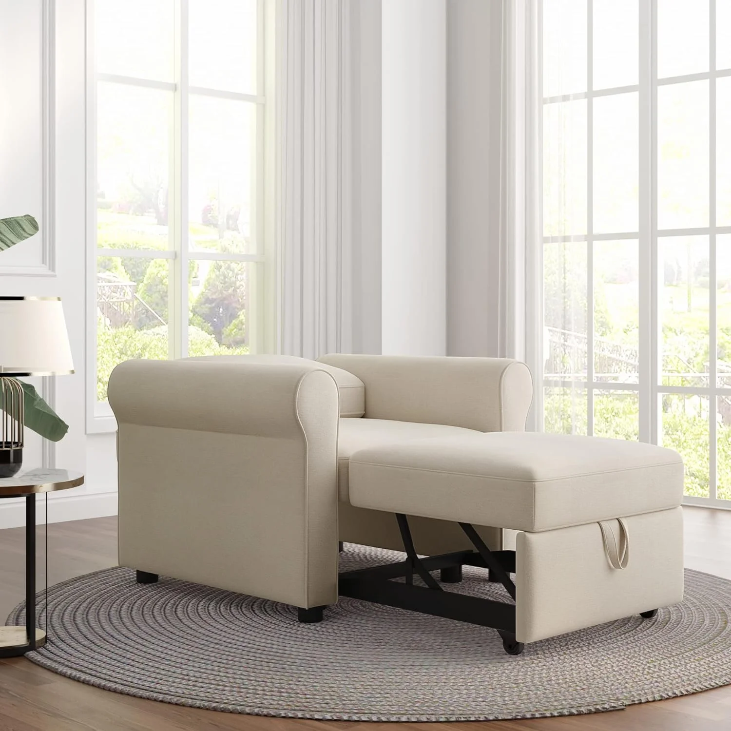 Sofa Bed Chair, Convertible Sleeper Chair Bed With Adjustable Backrest Into A Sofa, Single Bed, Modern Chair Bed For Living Room Bedroom, Beige