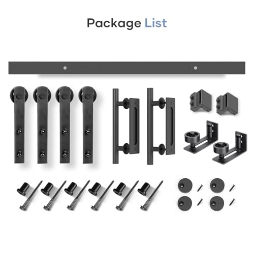EaseLife 12 FT Double Sliding Barn Door Track and Handle Hardware Kit,Straight Pulley,Slide Smoothly Quietly,Easy Install (12FT Track Kit for 33"~36" Wide Double Door)