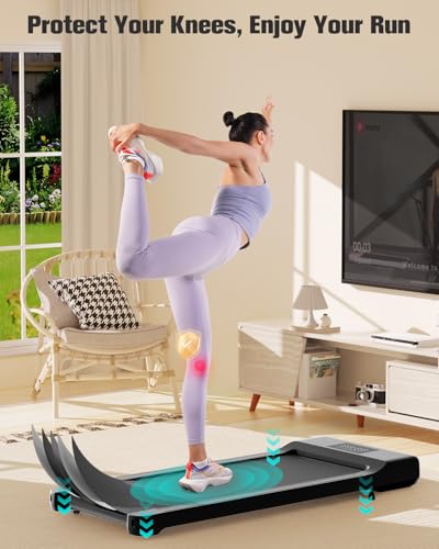 DeerRun Walking Pad 2 in 1 Under Desk Treadmill, 2.5HP Low Noise Walking Pad Running Jogging Machine with Remote Control for Home Office, Lightweight Portable Desk Treadmill Installation Free